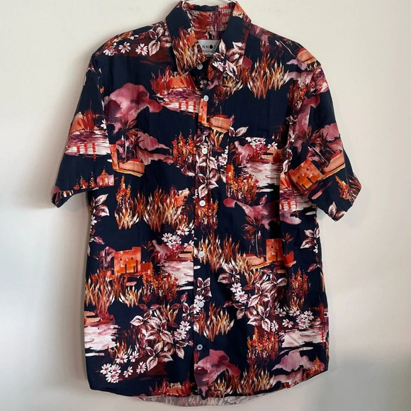 NN07 No Nationality Tyrion Short Sleeve Button Down Print Shirt size small - Picture 1 of 7
